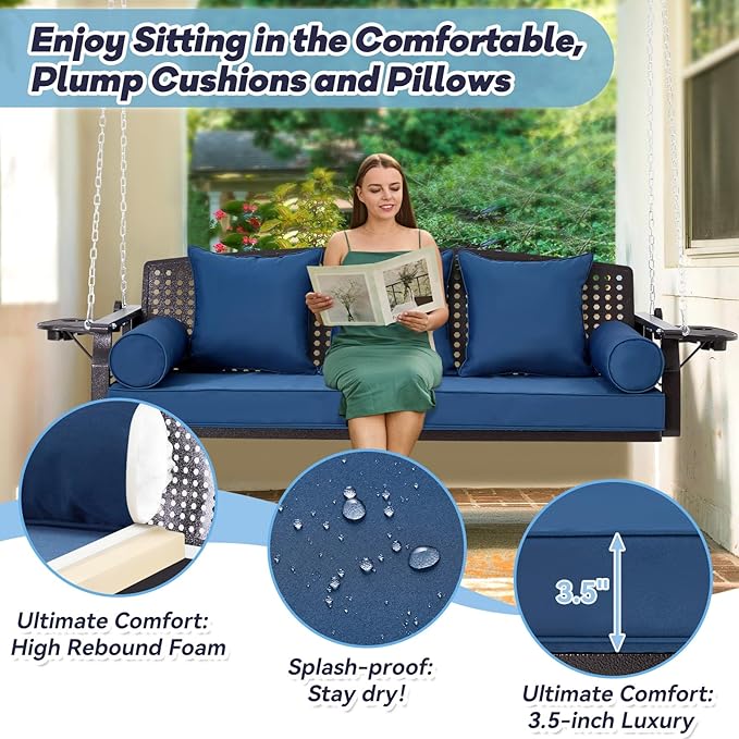 3 Seat Porch Swing, Patio Swing Bench - Image 4