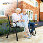 VINGLI Classic Cast Iron & Teak Arched Back Rectangular Outdoor Bench, 470 lbs - Image 7