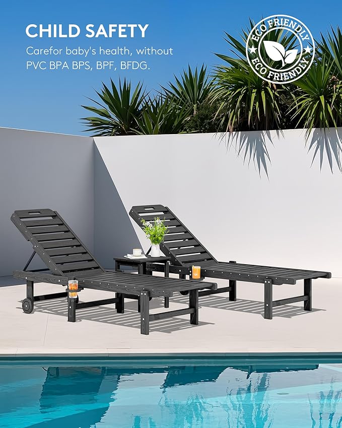 SERWALL Outdoor Chaise Lounge Set of 6, HDPE Pool Lounge Chair - Image 8