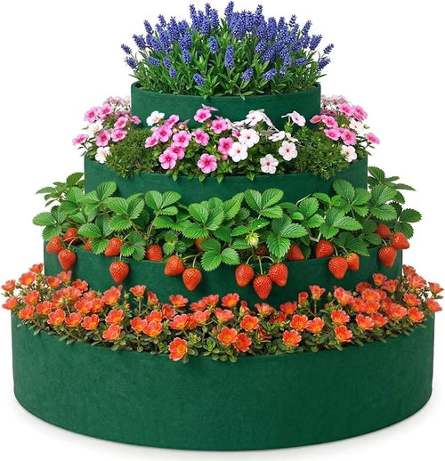 4 Pcs Plant Grow Bags 4 Tiered Strawberry Planter Tower Fabric Raised Garden by Unknown