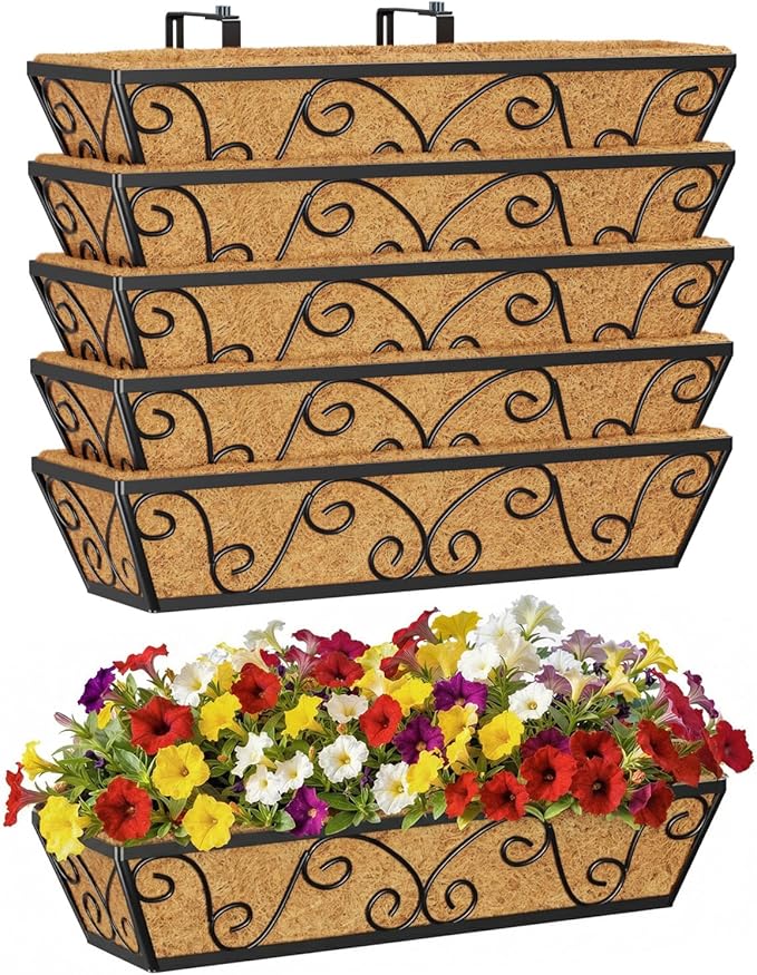 6pcs 24 Inch Window Deck with Coco Liner, Metal Hanging Flower Planter Window by LAWYAMAI