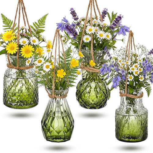 4 Pcs Stained Glass Hanging Vases Hanging Glass Planters Small Plant Terrarium by Wonderjune