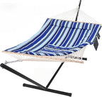 SUNCREAT Double Hammock with Stand, Two Person Cotton Rope Hammock by SUNCREAT