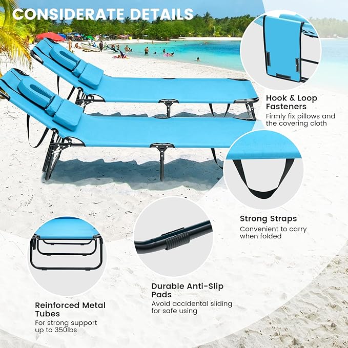 GYMAX Tanning Chair, 350lbs Beach Lounge Chair - Image 5