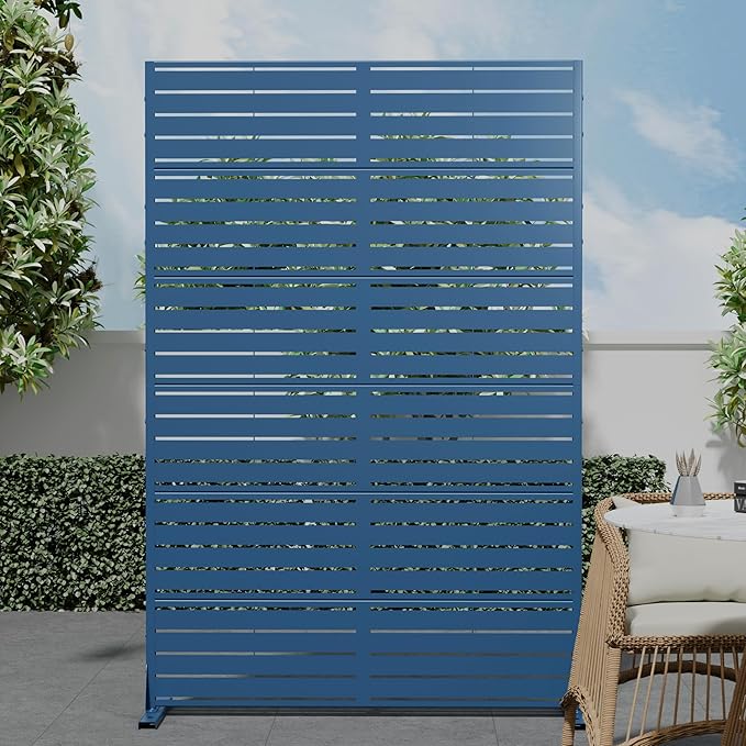 Casaphoria Metal Privacy Screen Outdoor, Louvered Blue by Casaphoria