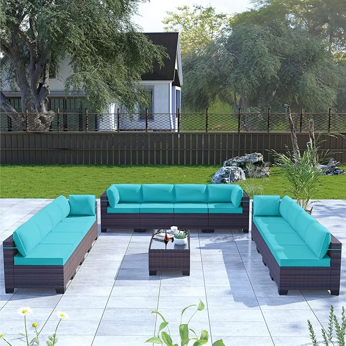 Kullavik 14 Pieces Outdoor Patio Furniture Set PE Wicker Rattan Sectional Sofa - Image 6