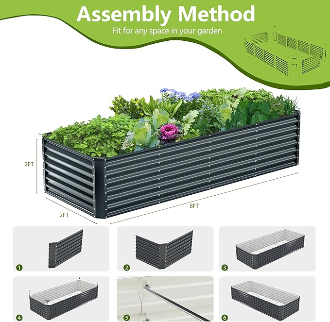 8x2x2FT Galvanized Raised Garden Bed, Galvanized Planter Boxes Outdoor - Image 4