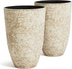 Worth 9 Gallon Tall Round Planters Set of 2-14" Dia x 21" H Stone Finish Flower by WORTH