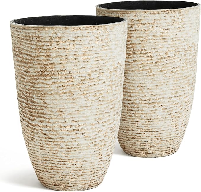 Worth 9 Gallon Tall Round Planters Set of 2-14" Dia x 21" H Stone Finish Flower by WORTH