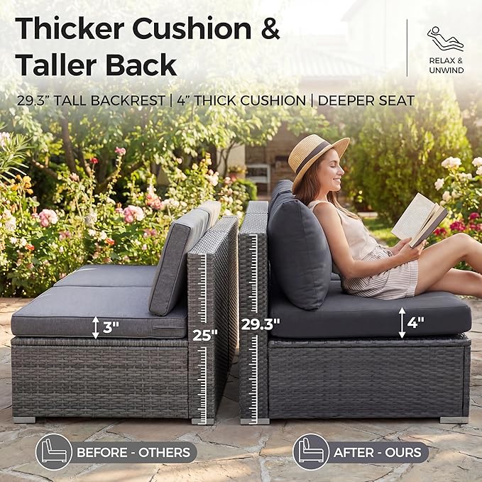 NICESOUL 11 Piece Modern Outdoor Furniture Sofa Set, Extra Large Size Wicker - Image 6