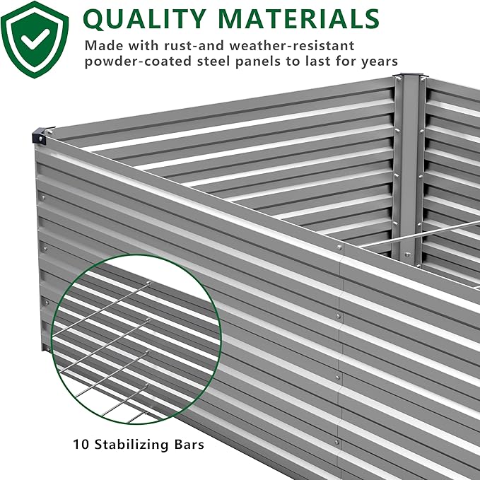 12x2x2FT Galvanized Raised Garden Bed Kit, Vegetable Plant Boxes-Rectangle - Image 8