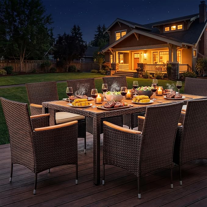 Devoko Outdoor Patio Dining Sets 9 Pieces Wicker Outdoor Dining Table and - Image 5
