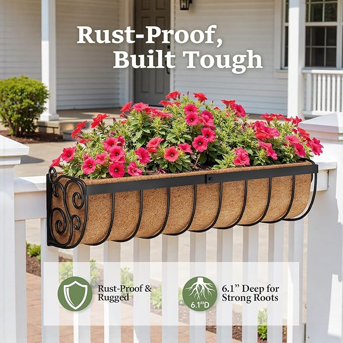 Railing Planter Boxes, 24 Inch Window Boxes Planters, Balcony Planters - Image 4