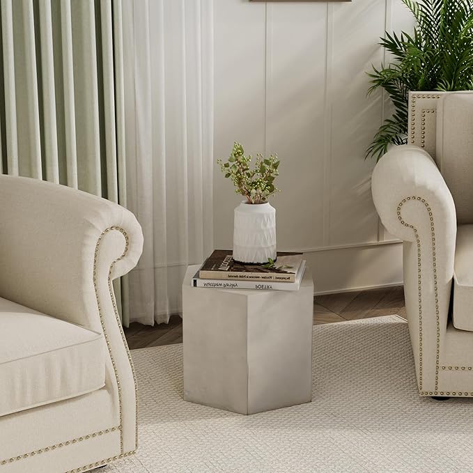 COSIEST Concrete Accent Table, Hexagon Patio Side Table 14.5''Wx12''H, Modular - Image 4