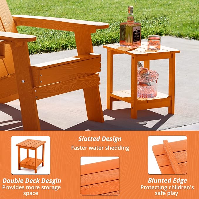 LUE BONA Adirondack Outdoor Side Table, 2-Tier Orange HDPS Patio End Table - Image 5