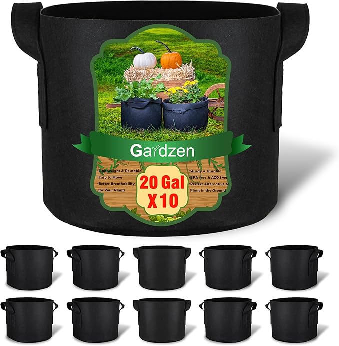 Gardzen 10-Pack 20 Gallon Grow Bags, Aeration Fabric Pots by Gardzen