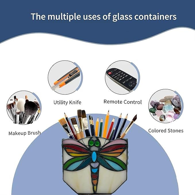 Handcrafted Stained Glass Dragonfly Planter, Decorative Indoor Flower Pot - Image 4
