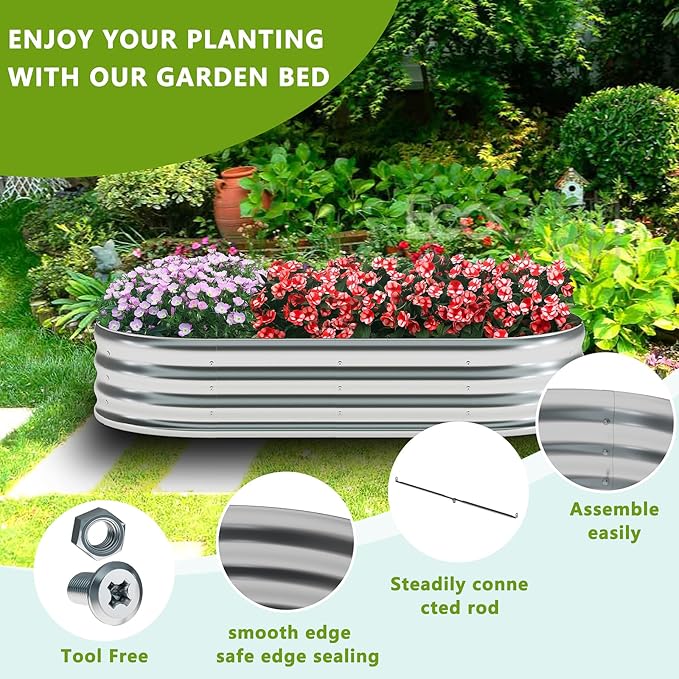 zizin 2 Pack Oval Galvanized Raised Garden Bed Kit 6x3x1ft Large Metal Planter - Image 3