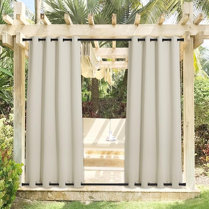 NICETOWN 2 Panels Beige Outdoor Curtains by NICETOWN
