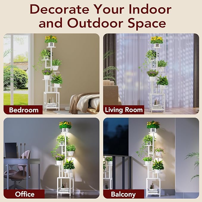 Plant Stand Indoor with Grow Light, 6-Tiered Tall Plant Stand Indoor, Metal - Image 7