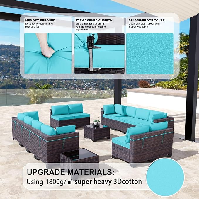 Kullavik 14 Pieces Outdoor Patio Furniture Set PE Wicker Rattan Sectional Sofa - Image 2
