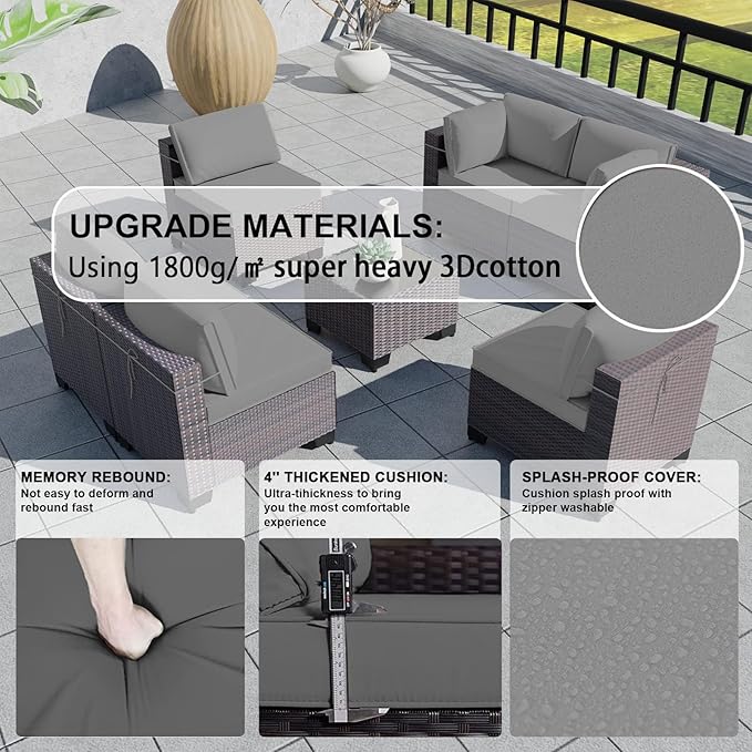 Kullavik 7 Pieces Outdoor Patio Furniture Set PE Wicker Rattan Sectional Sofa - Image 2