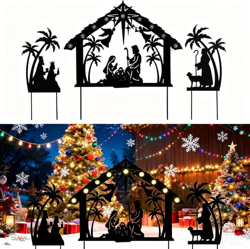3Pack Lighted Metal Nativity Scene Garden Stake, Solar Christmas Decorations by Unknown