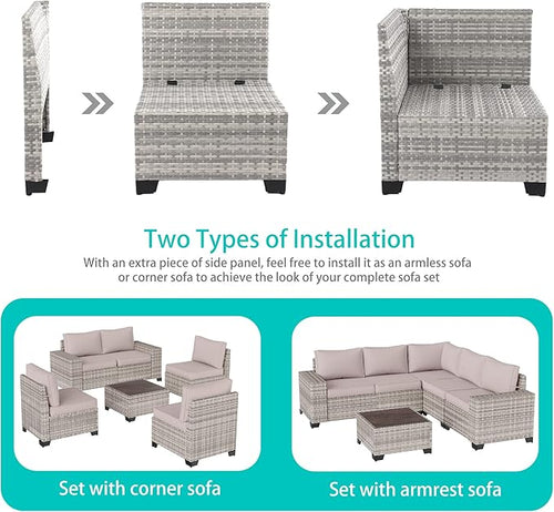 12-Piece Outdoor Patio Furniture Set Wicker Sectional Sofa Set, Patio - Image 2