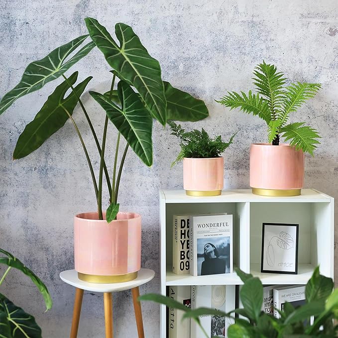 Gepege Pink Indoor Plant Pots for Plants, Ceramic Planter - Image 6