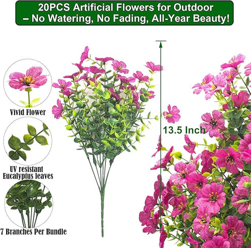 20 Bundles Artificial Flowers for Outdoors, UV Resistant Fake Plants Flowers - Image 2