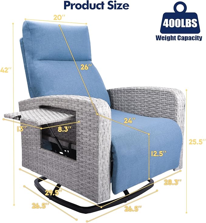 Outdoor Recliner Chair Set of 2, Wicker Patio Recliners - Image 2