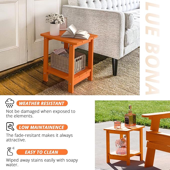 LUE BONA Adirondack Outdoor Side Table, 2-Tier Orange HDPS Patio End Table - Image 6