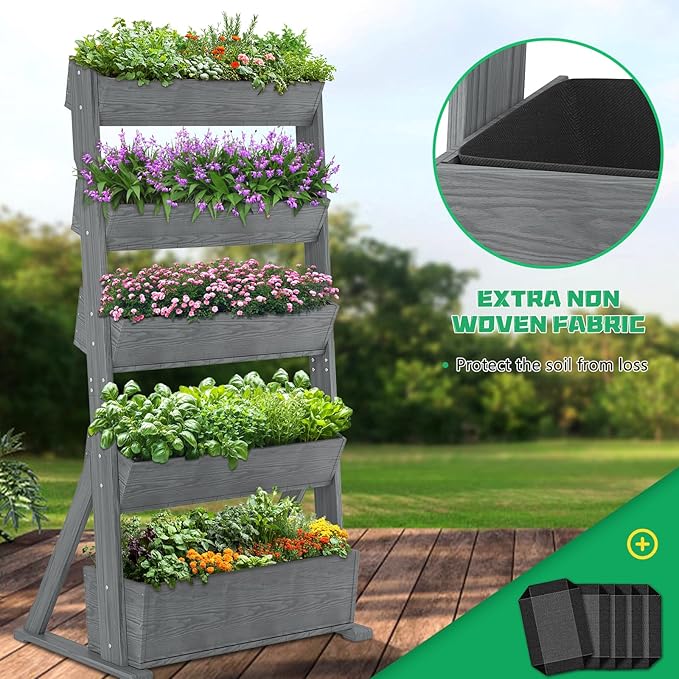 DoCred Vertical Wooden Raised Garden Bed, 5 Tier Garden Planters Freestanding - Image 4