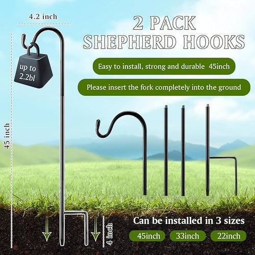 2 Pcs 45 Inch Shepherds Hook for Outdoor Adjustable Bird Feeder Pole Metal - Image 2