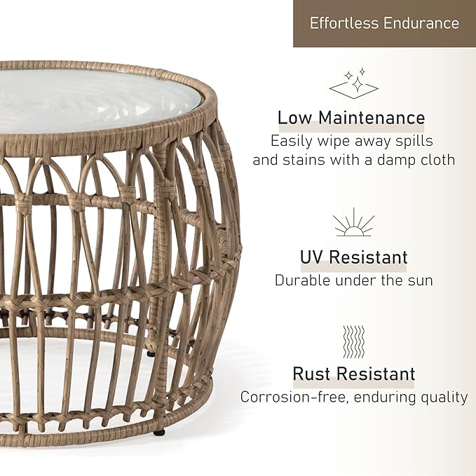 Furniture of America Ysar Boho Rattan Round Coffee Table Outdoor - Image 6