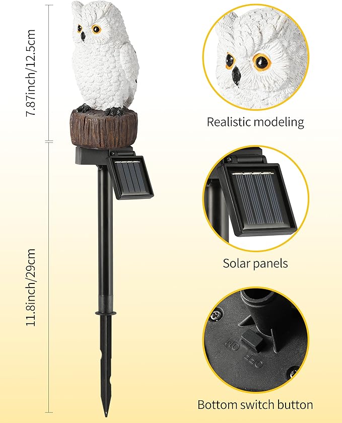 iStatue Solar Owl Garden Stake Lights, Realistic Resin Owl Outdoor Decor - Image 4