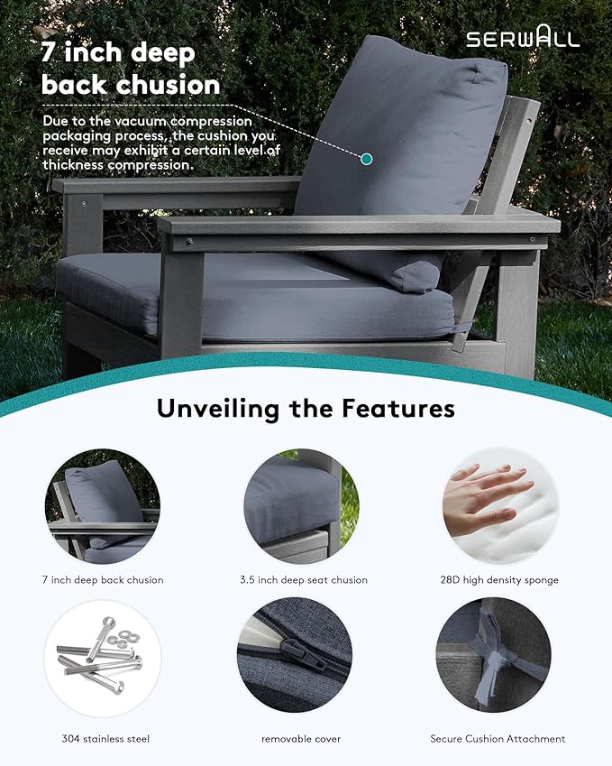 SERWALL HDPE Patio Sofa Set, 3-piece Sectional Outdoor Furniture Set, All - Image 4