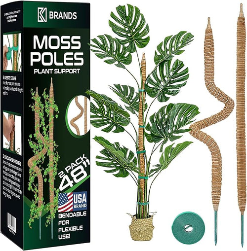 2 Pack 48'' Bendable Moss Pole Monstera Plant Support by K-BRANDS