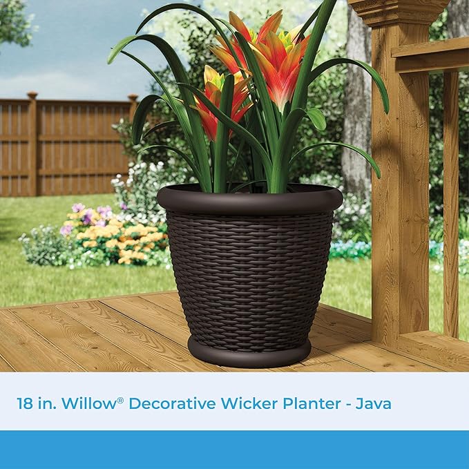 Suncast 18" Resin Indoor/Outdoor Wicker Planter, Made in the USA - Image 2