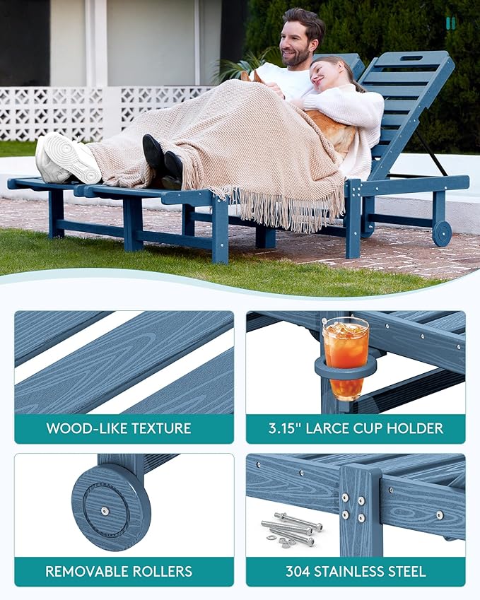 SERWALL Outdoor Chaise Lounge, Patio Chaise Lounge Chair - Image 5