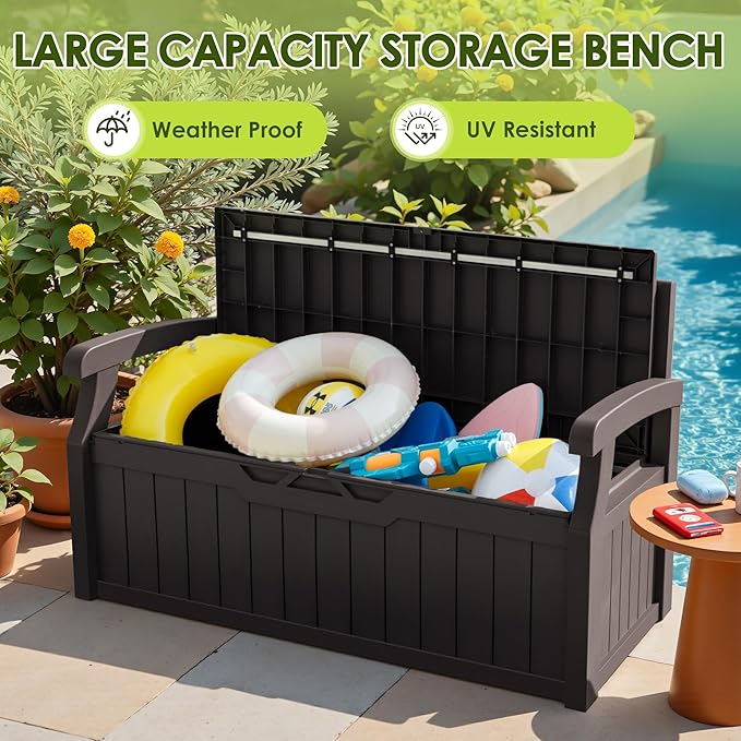 Greesum 80 Gallon Outdoor Storage Bench, Resin Patio Furniture - Image 6
