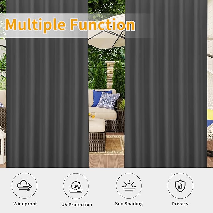 Easy-Going Outdoor Patio Curtains Detachable Tab Top Windproof Weatherproof - Image 5