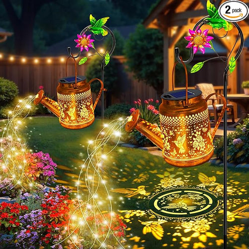 2 Pack Solar Lanterns Outdoor Waterproof, Hummingbird Watering Can Garden Decor by YJFWAL