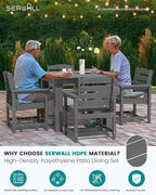 SERWALL Outdoor Dining Set for 4, HDPE Square Table and Chairs Set All Weather - Image 3