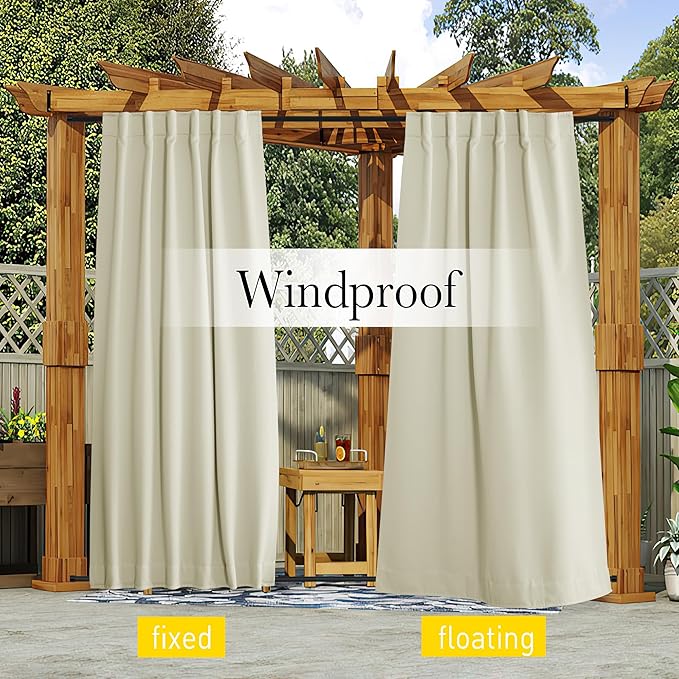 NICETOWN 2 Panels Outdoor Curtains Waterproof Pocket & Back Tab on Top & Bottom - Image 5