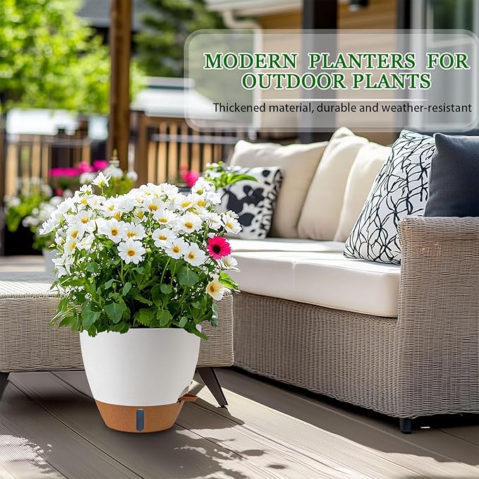 2 Pack 10 inch Plant Pots, Plastic Self Watering Planters - Image 7