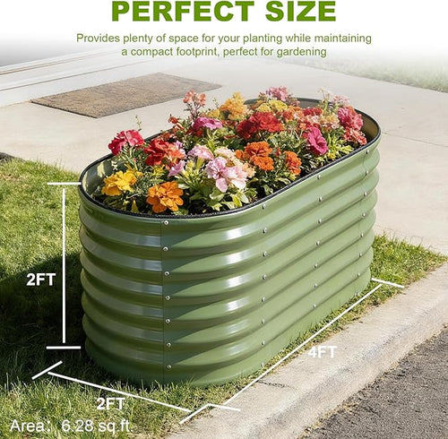 24" Tall Galvanized Raised Garden Bed Outdoor, Large Oval Raised Beds - Image 2