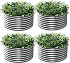 4 Pack 2x2FT Round Corrugated Galvanized Steel Raised Garden Bed Outdoor by CATMANOR