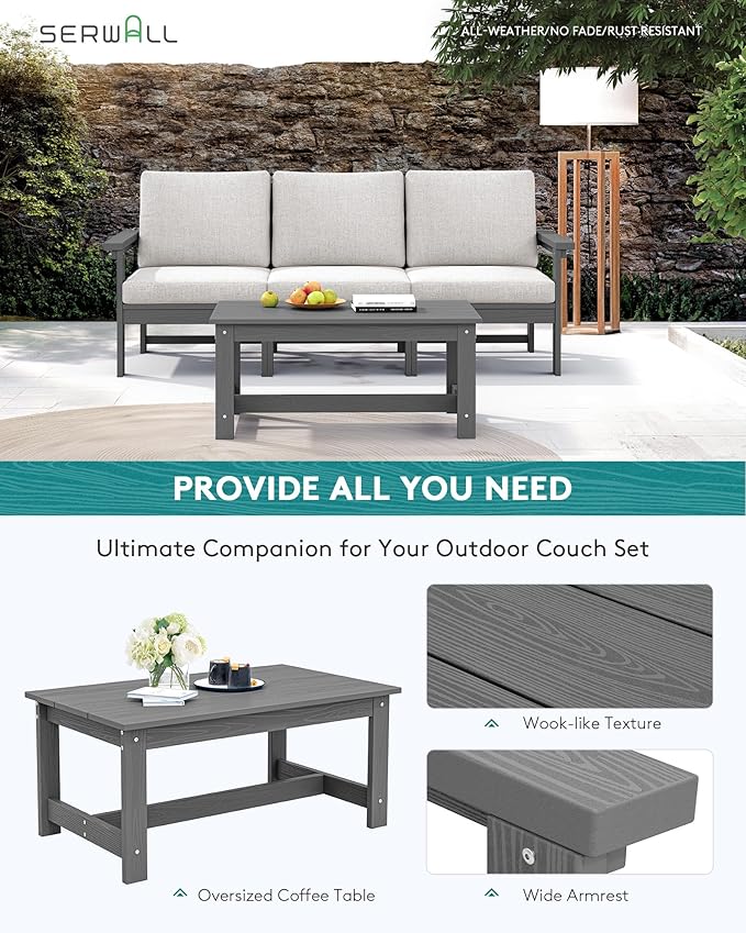 SERWALL HDPE Patio Sofa Set, 4-piece Sectional Outdoor Furniture Set, All - Image 5