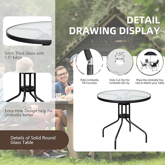 Vongrasig 6 Piece Folding Patio Dining Set, Small Metal Outdoor Garden Patio - Image 5